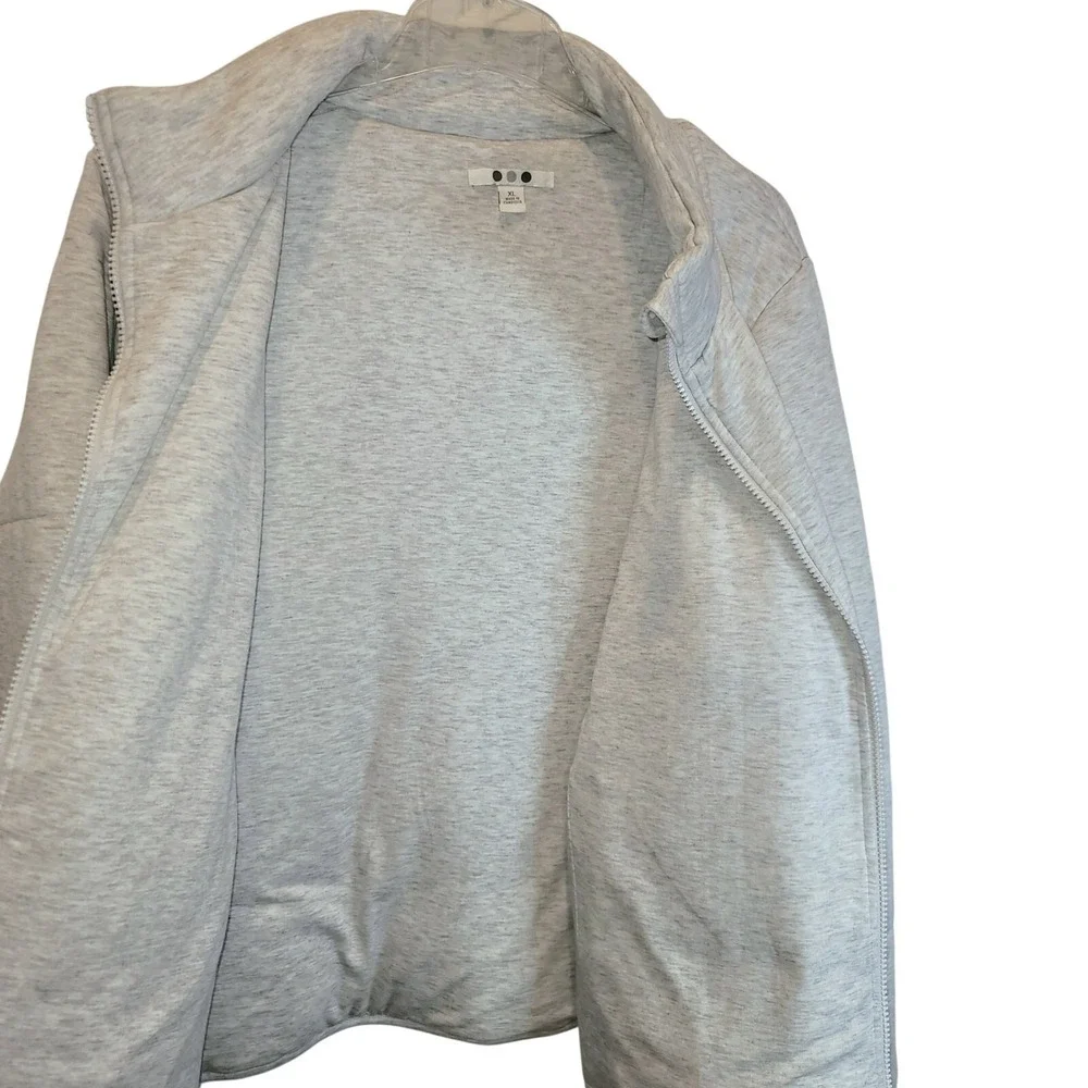 Three Dots Knit Puffer Jacket Full Zip Womens Sz XL Oatmeal Cream Zip Pockets‎